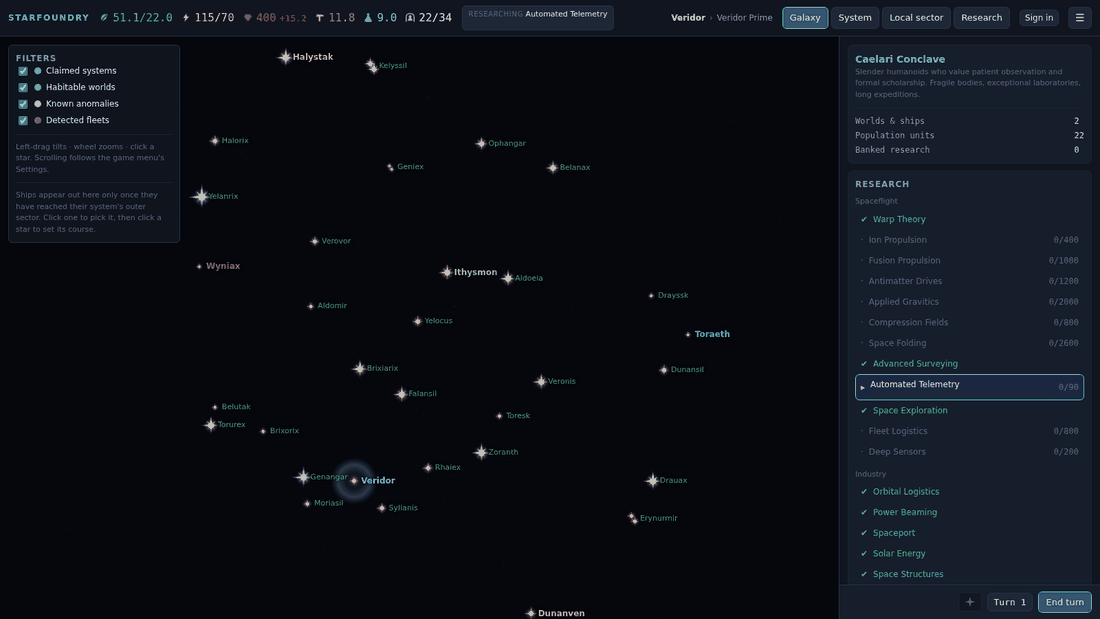 A star map with systems, routes and fleets